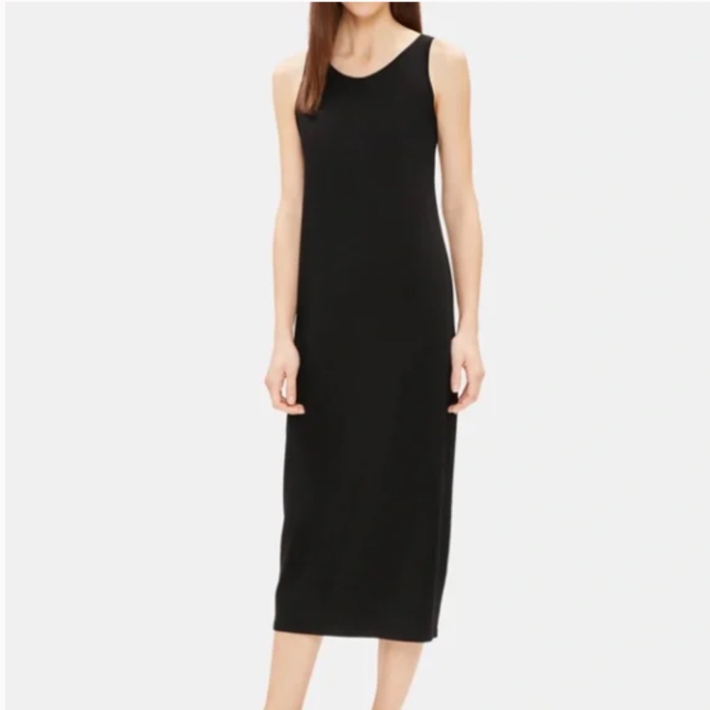 EILEEN FISHER LONG JERSEY TANK DRESS BLACK SIZE XS